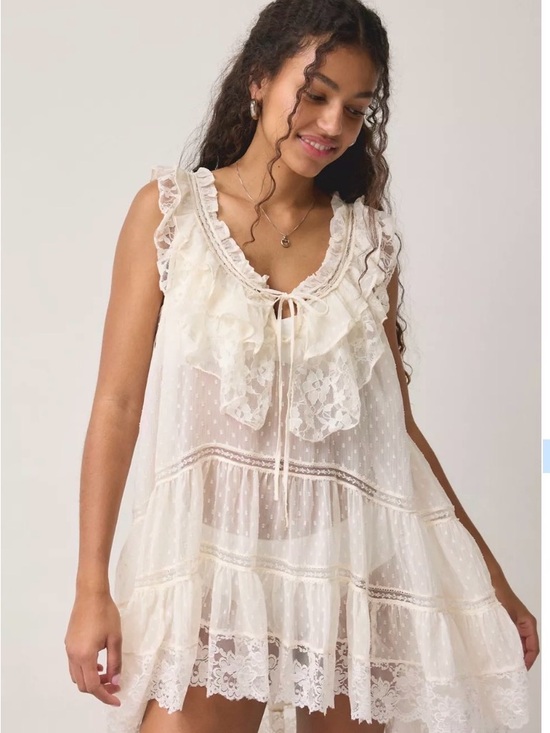 Urban Outfitters Dresses & Skirts - Urban Outfitters Cream Lace Ruffle Tiered Mini Dress